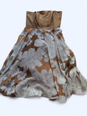 Vintage Spiegel Silk Floral Strapless Corset Midi Dress Size 6